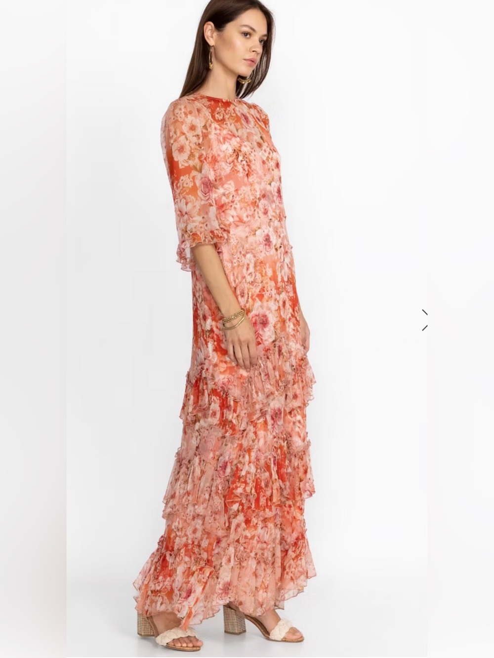 Johnny Was Pink Coral Floral Ruffle Maxi Dress - Picture 4 of 14